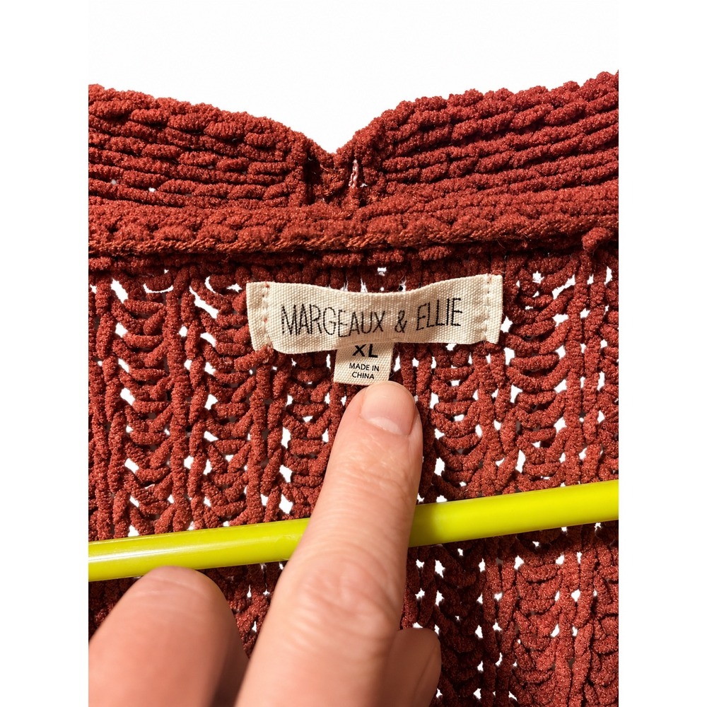 Margeaux & Ellie Rust Orange Fringe Cable Knit Chenille Cardigan Sweater XL - Picture 2 of 5